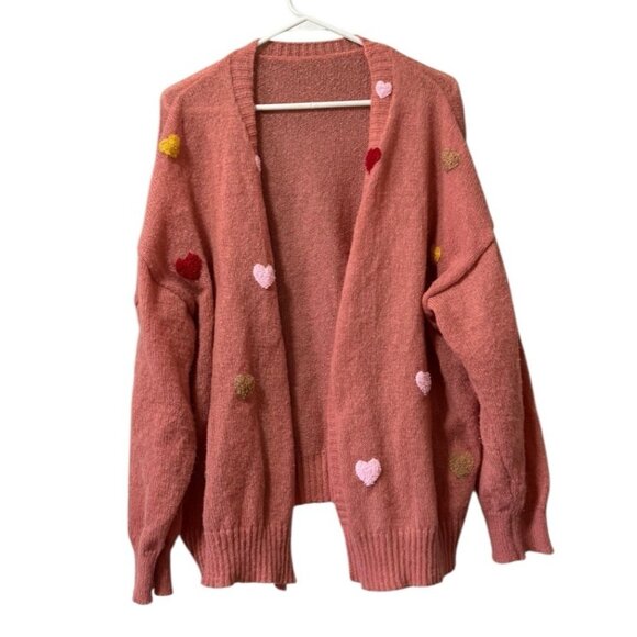 Shein Womens Novelty Heart Print Open‎ Front Knit Cardigan Sweater Size 3XL - Picture 1 of 12